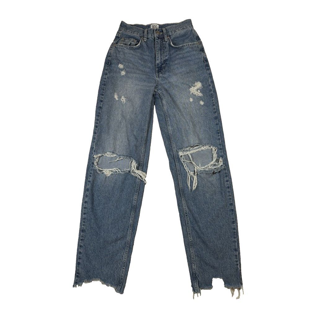 BDG Jeans Womens 24 Blue‎ Urban Outfitters High Rise Baggy Distressed Raw Hem